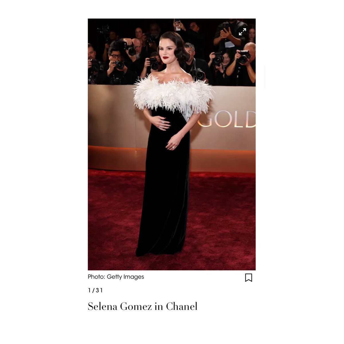 SGchartupdate's tweet image. VOGUE crowns Selena Gomez the BEST dressed at the 2026 #GoldenGlobes