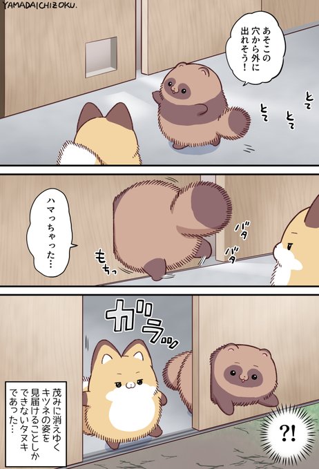 穴にハマっちゃうタヌキがかわいい漫画 