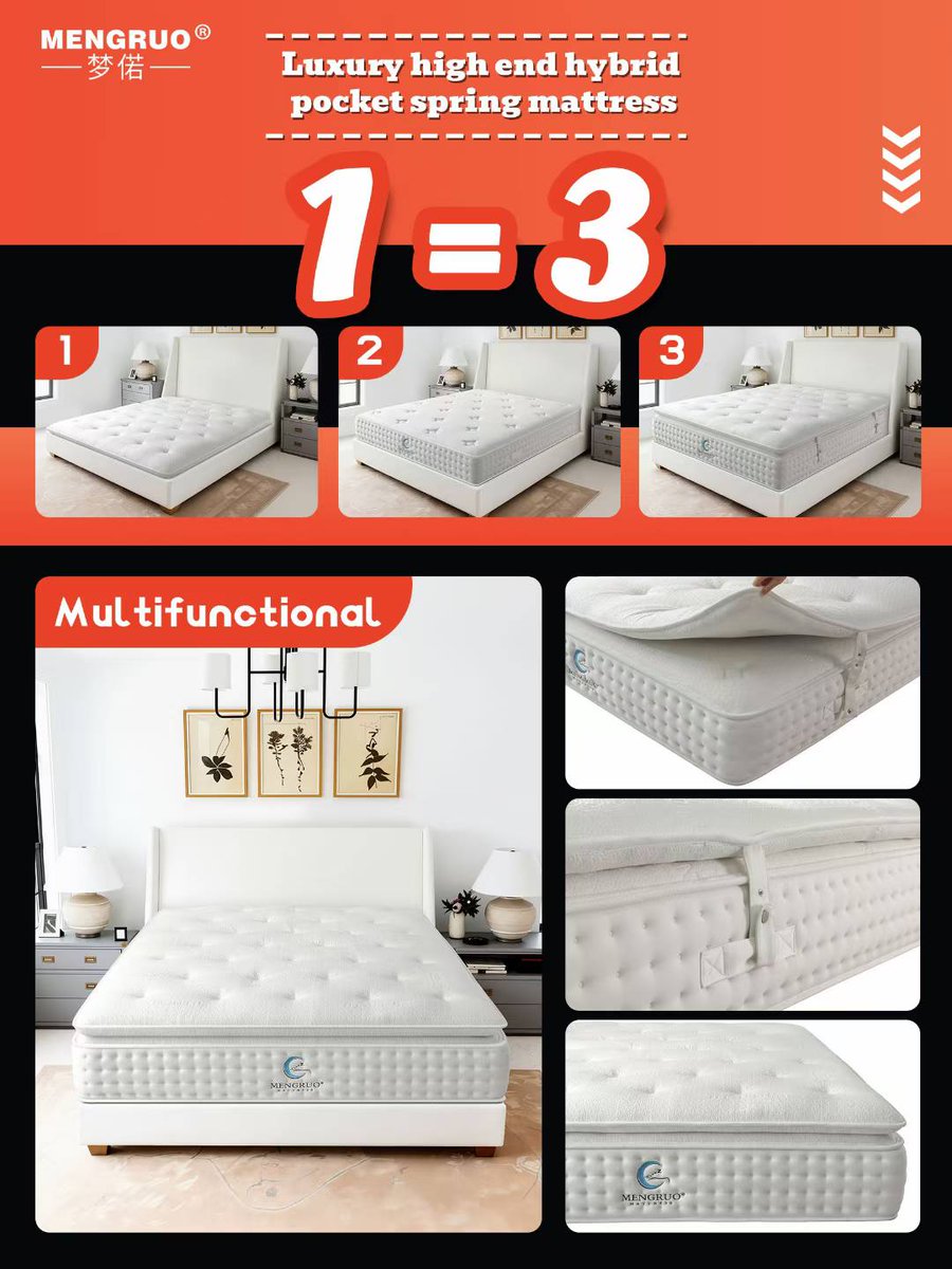 MengruoMattress's tweet photo. ✨ 1 Mattress = 3 Luxury Feels ✨
Mengruo Hybrid Pocket Spring Mattress — where innovation meets comfort. Multi-layer design adapts to your body for the perfect sleep.
✅ 3-in-1 comfort
✅ Motion-isolating springs
✅ High-end luxury feel
#MENGRUO #LuxuryMattress #PocketSpring https://t.co/d02pMxrVgG