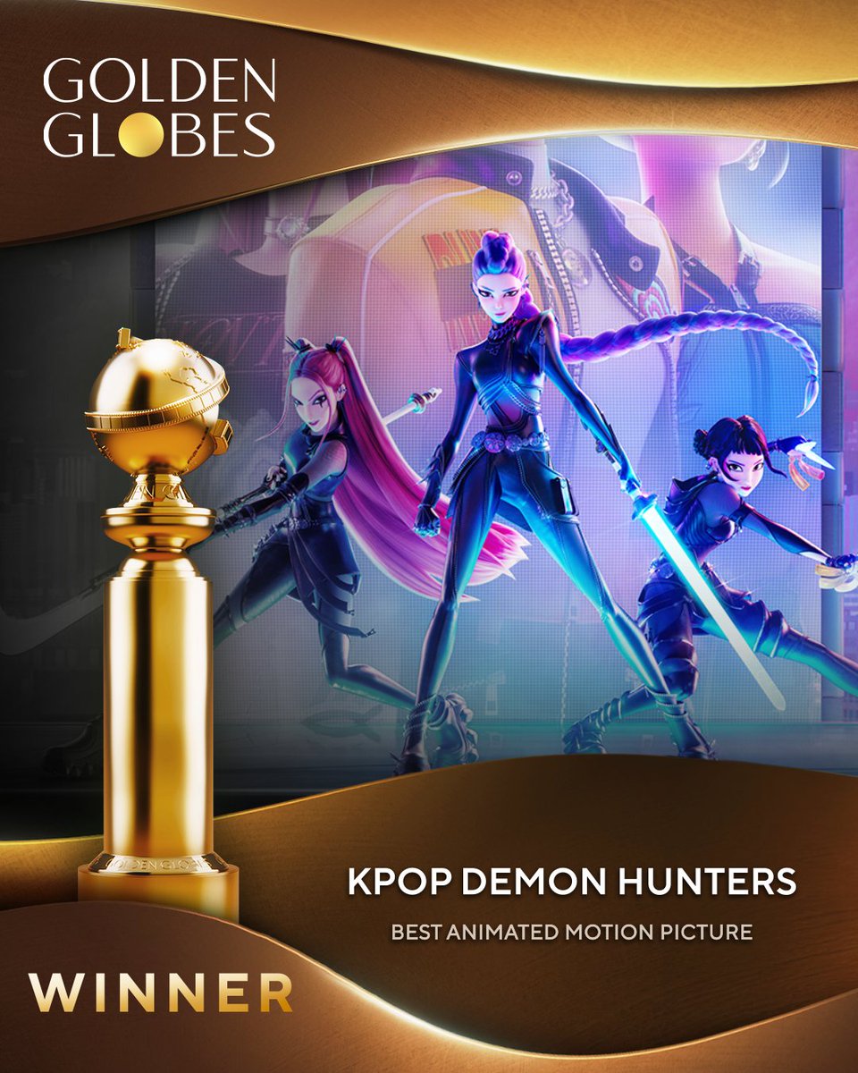 goldenglobes's tweet image. ...and the winner for Best Animated Motion Picture is KPop Demon Hunters! 🥳 #GoldenGlobes