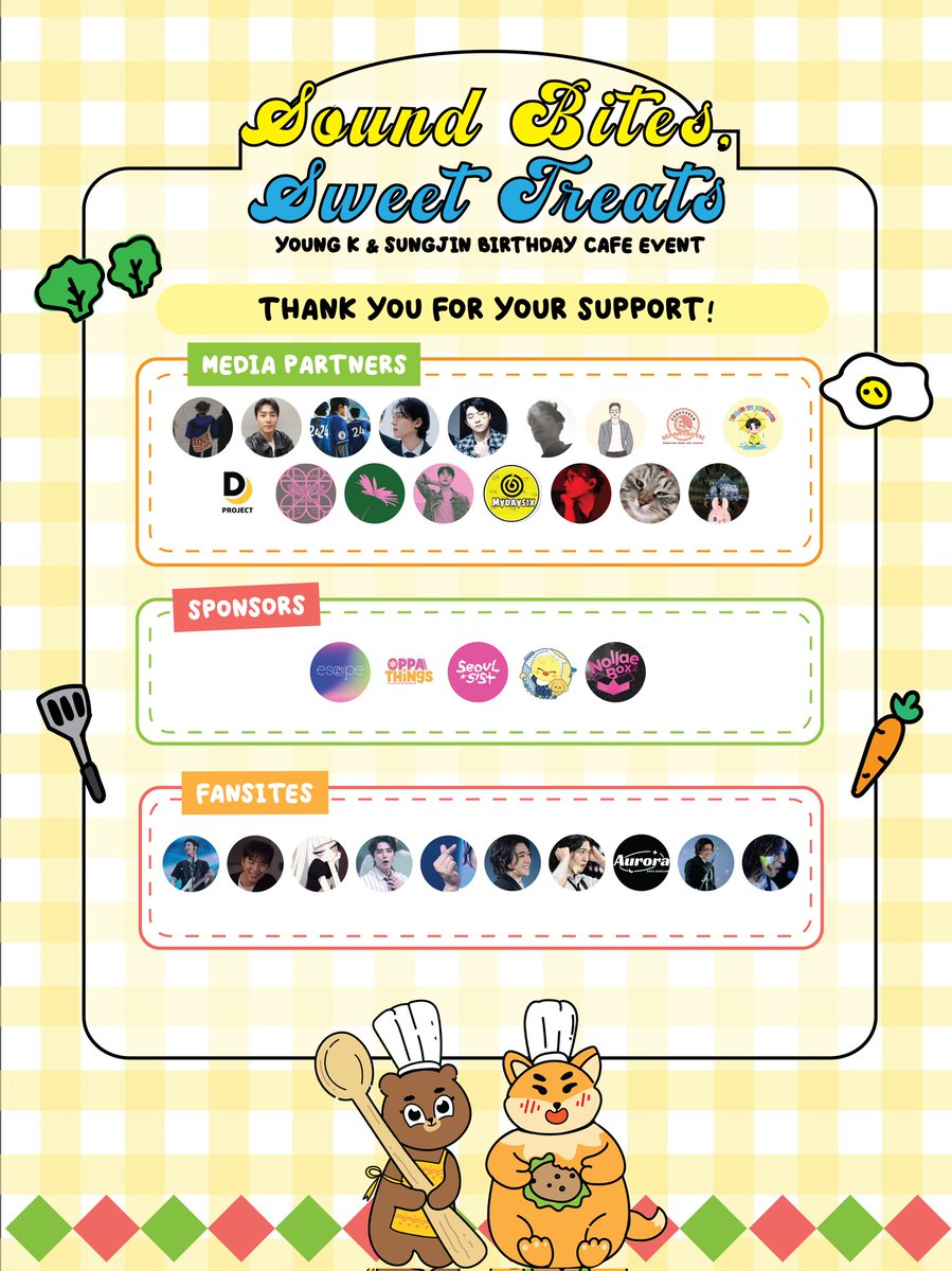day6dirayakan's tweet image. 🎶✨ Sound Bites, Sweet Treats 🥨🍭 

Our heartfelt thanks to My Days who came and shared a seat at our table! Also special thanks to our media partners, fansites, and sponsors for making this serving possible ✨ 

#SoundBitesSweetTreats #DAY6 #데이식스 #SUNGJIN #YoungK