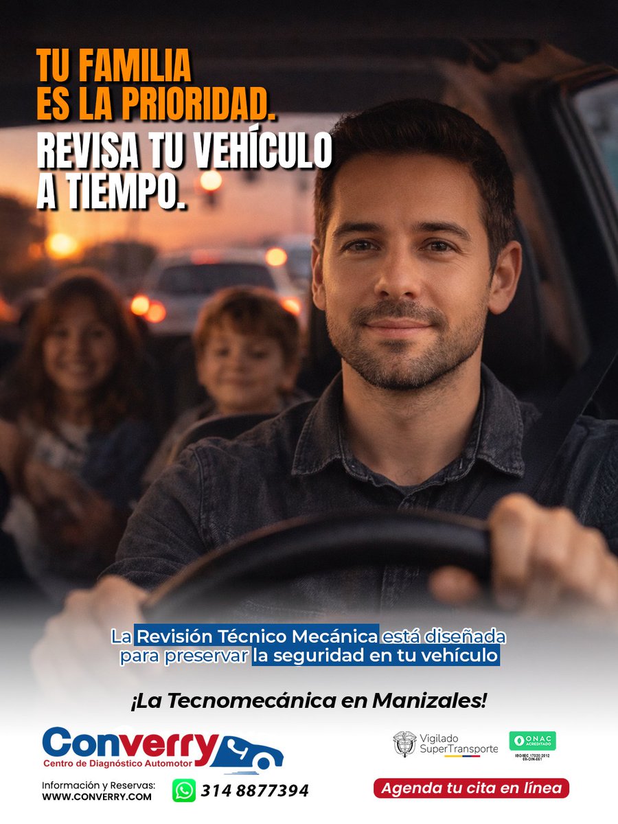 cdaconverry's tweet photo. Conducir no es solo llegar al destino, es volver con quienes te esperan. ❤️

La Revisión Técnico Mecánica protege lo más importante.

👉 Tu familia te espera. Revisa tu vehículo a tiempo.

#Manizales #Caldas https://t.co/tJ15G1COrH