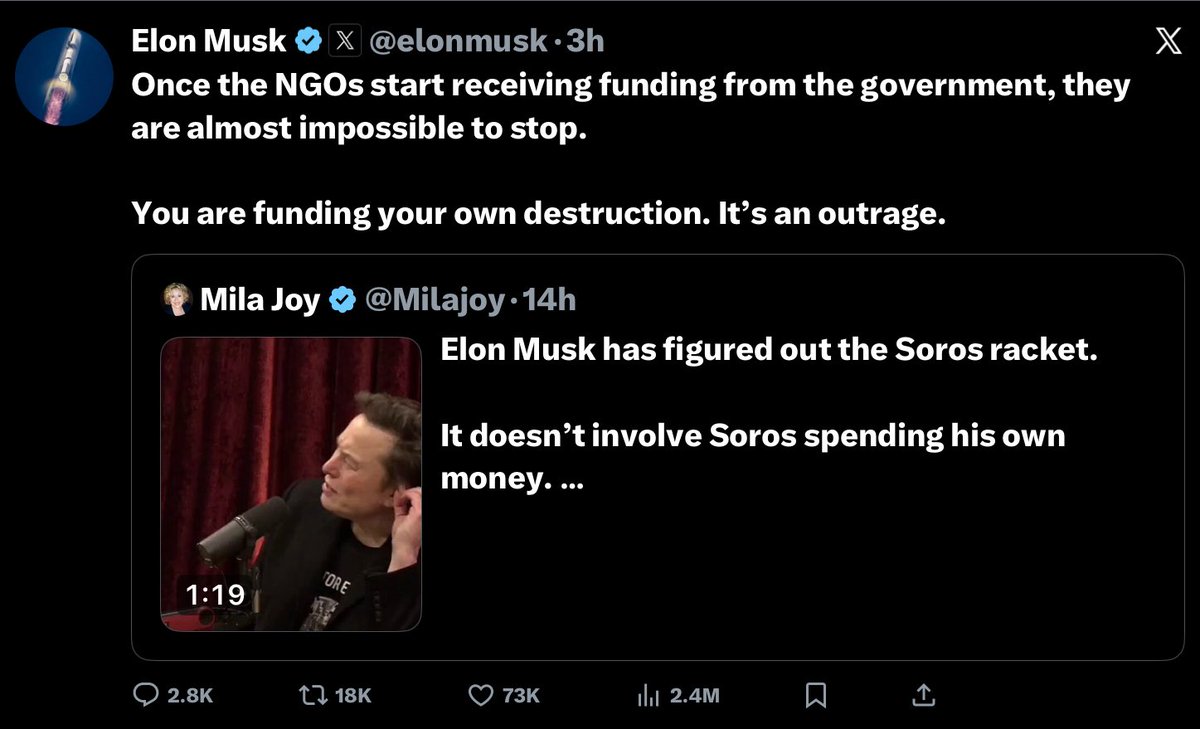 Milajoy's tweet image. Elon Musk reposted me FOUR times today because he knows that without laws on voter ID or fraudulent NGOs, we don't have a country. 

We need to put PRESSURE on the Senate to pass the S.A.V.E. act TODAY. 

Call your Senators.