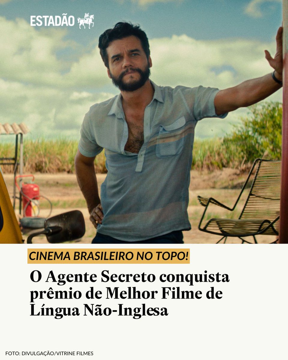 Estadao's tweet photo. É DO BRASIL! 🏆

'O Agente Secreto' é o vencedor da categoria 'Melhor Filme de Língua Não-Inglesa' no Globo de Ouro.

Confira tudo sobre a premiação na página do Estadão. https://t.co/nbCELSqEtf