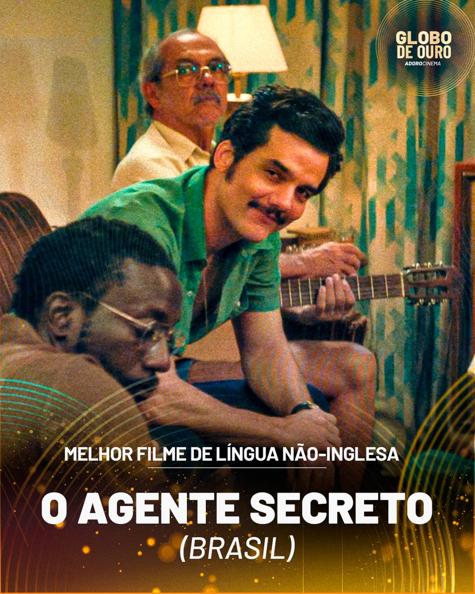 adorocinema's tweet image. É DO BRASIIIILLLLLLLLLLLLLLLLLLLLLLLL! O Agente Secreto é o GRANDE VENCEDOR do prêmio de Melhor Filme em Língua Não-Inglesa! #GloboDeOuro2026 #GoldenGlobes