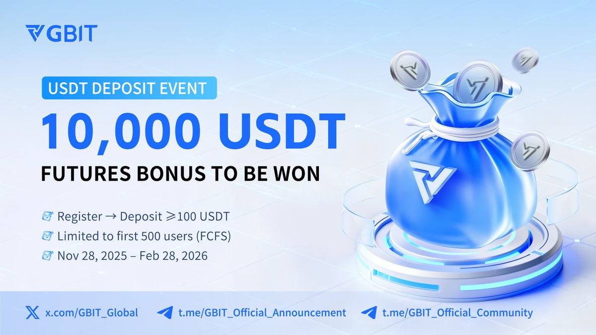 🥳 Good news! The GBIT USDT Deposit Event has been extended until February 28 — more time to join and win rewards!➡️ gbit.io/en_US/noticeIn…
🎁 Complete simple tasks and share the 1⃣0️⃣0️⃣0️⃣0️⃣ $USDT Futures Bonus Pool, available to the first 500 eligible users only:
✔️ Register a