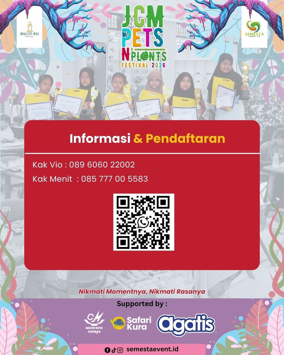 Event Mewarnai✨

Lomba Mewarnai
Spesial Tahun Baru 2026
Tema Satwa Reptile🙌🥳

- Kategori : TK &amp; SD 1-3
- HTM : 50K
- Lokasi : Atrium JCM
- Waktu :Sabtu, 24 Jan 26 10:00
- Benefit Peserta :
Oil Pastel + Piala Motivasi + FREE Bakso Cakman + Voucher Potongan diskon 25k