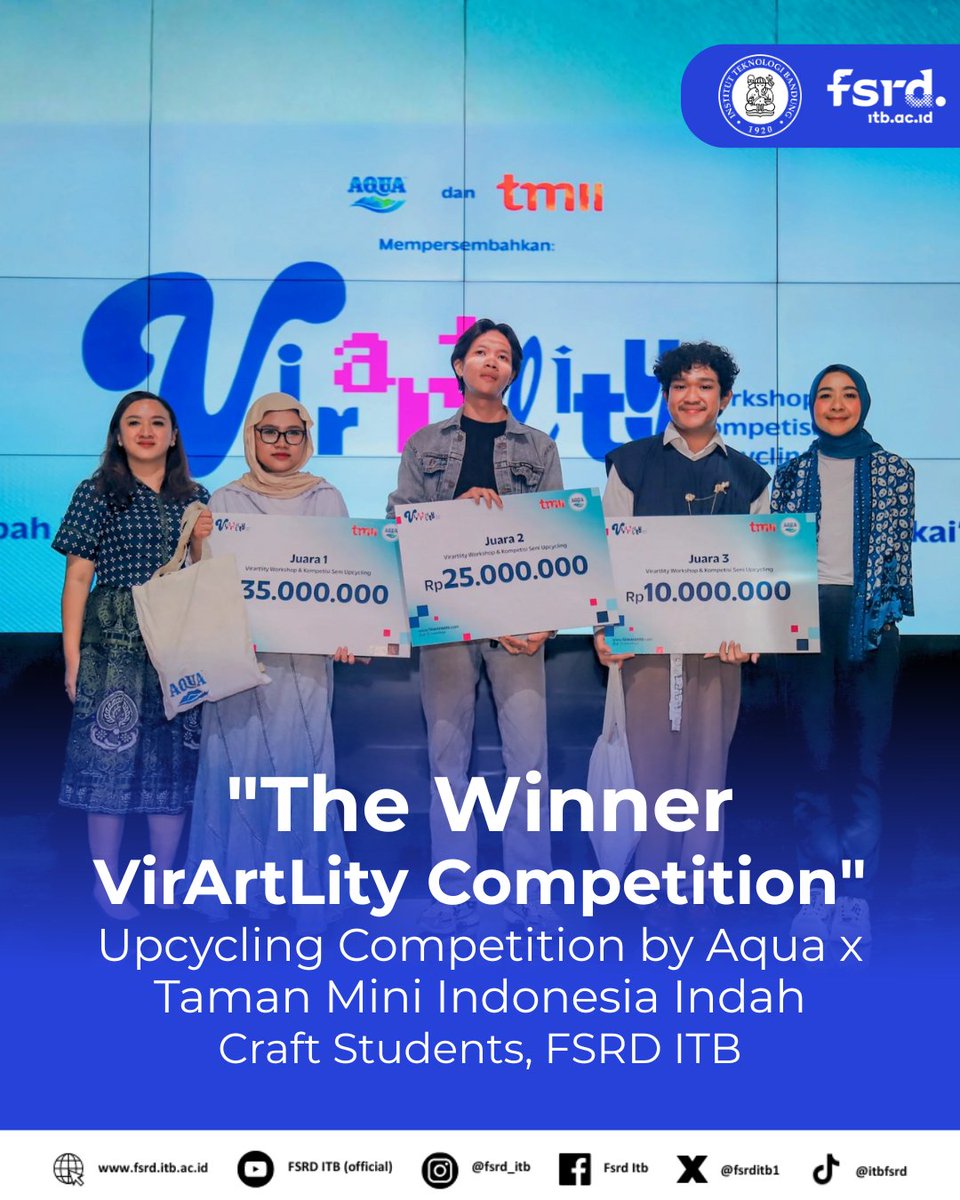 fsrditb1's tweet photo. Prestasi membanggakan dari Dwi Siti Qurrotu Aini Mahasiswa Kriya FSRD ITB 2022 sebagai Juara 1 Lomba VirArtLity dan Ahmad Faozi Mahasiswa Kriya FSRD ITB Angkatan 2022 sebagai Juara 3 Lomba VirArtLity. 
.
.
#itb #fsrditb #kriyaitb #fsrditbprestasi #itbproud #itbachievement https://t.co/bOUKutJUaA