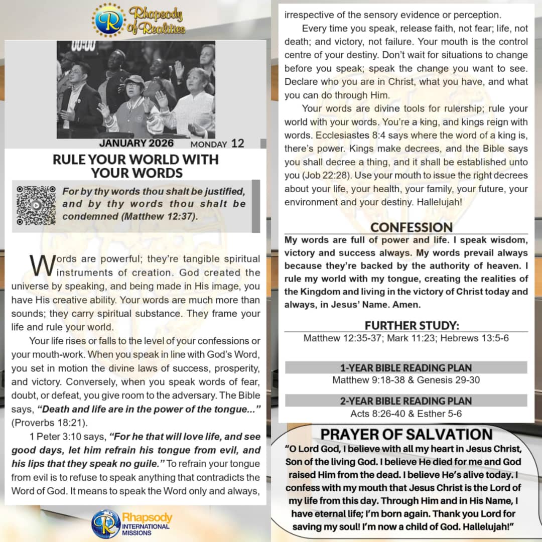 Your words aren’t just sounds—they are loaded weapons of creation.  
What you say today quietly engineers your tomorrow.  
Speak the word only and always, irrespective  of the sensory evidence or perception. Your mouth is the control centre of your destiny.

#SpeakLife