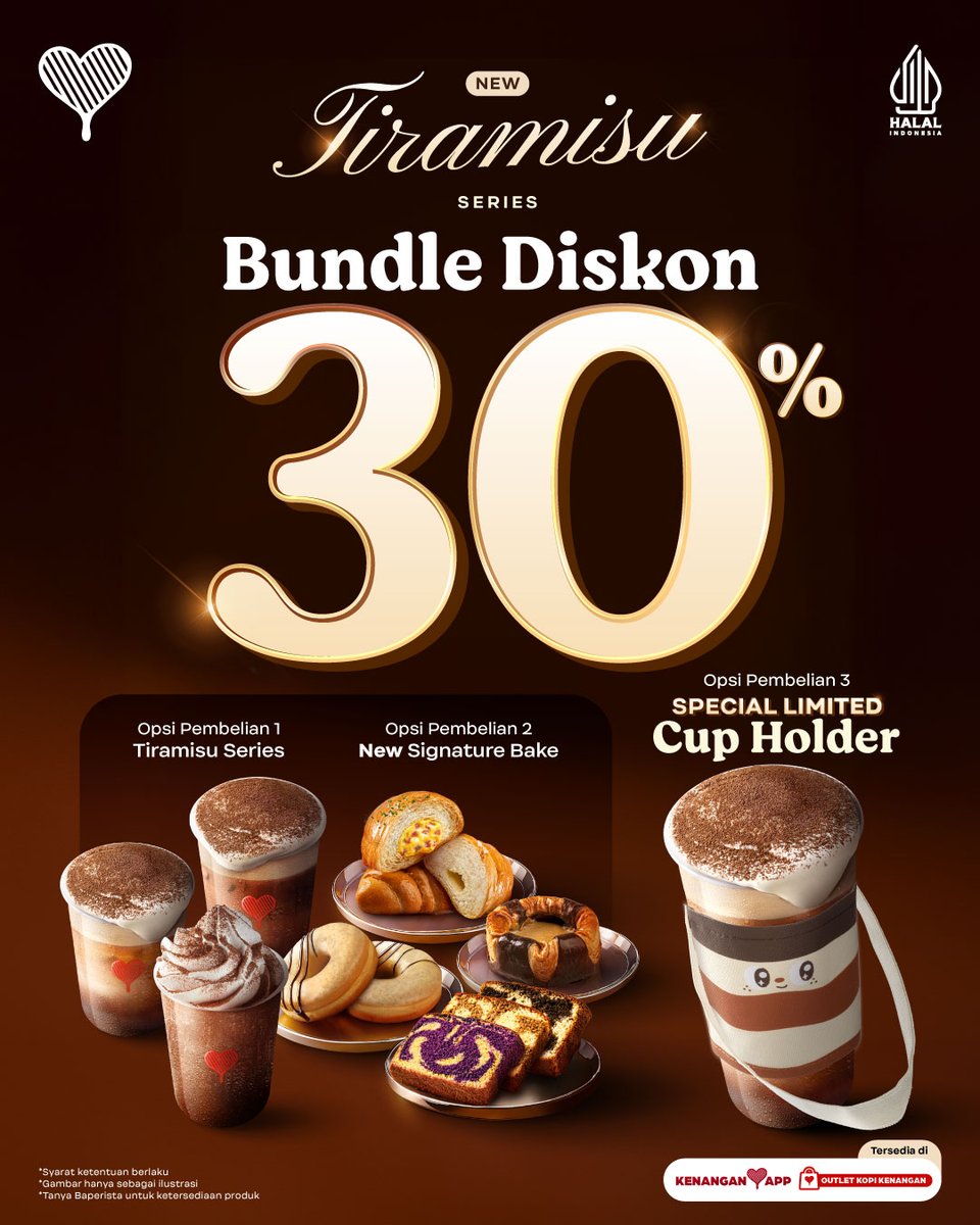 Kopikenangan_ID's tweet photo. BARU! Awali tahun dengan rasa hangat yang selama ini kamu cari 🤎 Cobain Tiramisu Series &amp; Signature Bake sekarang!

#KopiKenangan
#TiraMISSU https://t.co/czNROugq8A