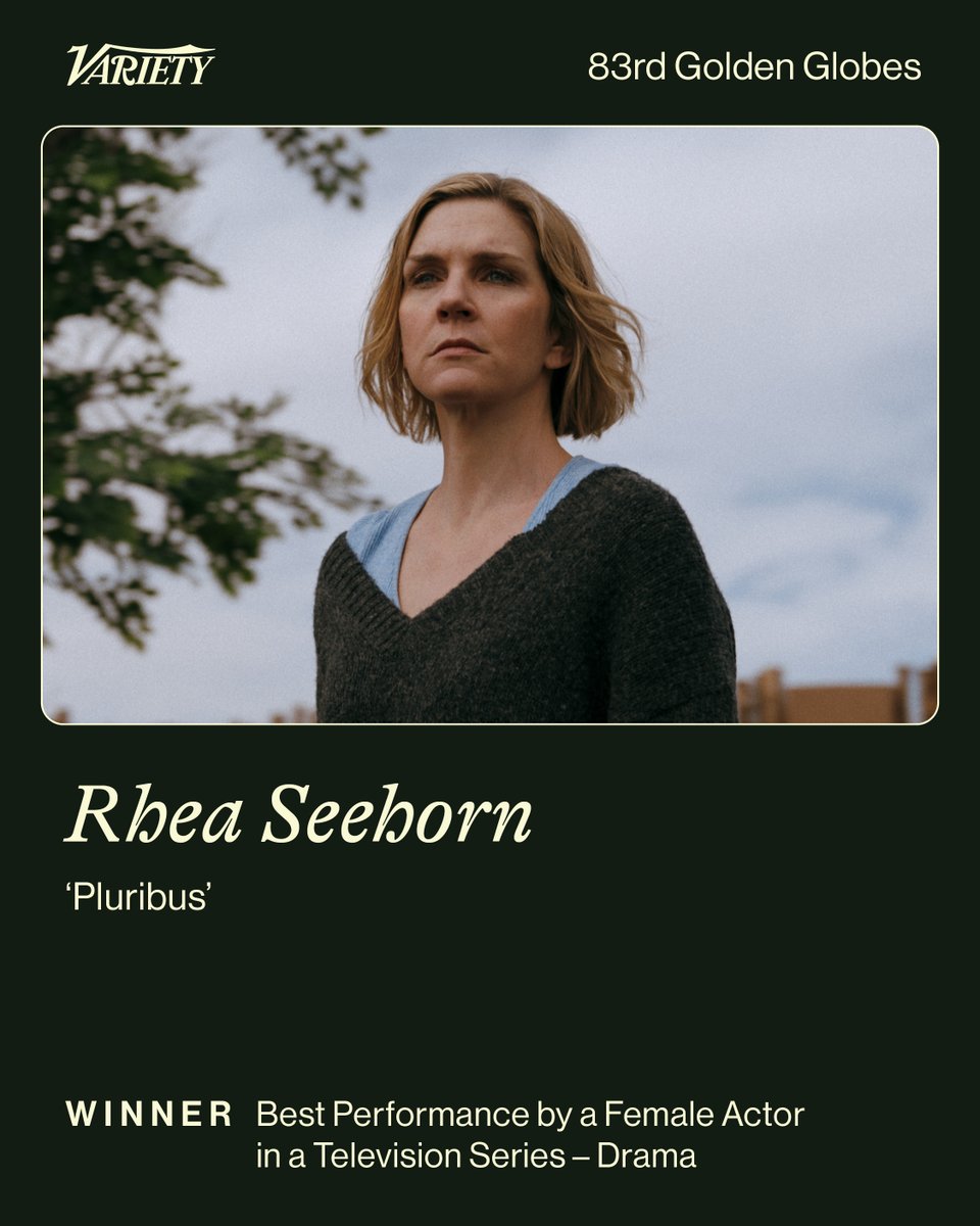 Variety's tweet photo. #GoldenGlobes: Rhea Seehorn ("Pluribus") wins the Golden Globe for Best Female Actor — TV Series — Drama.

See all the winners: https://t.co/WyF2E5yQcc https://t.co/Q3aqLuTDGb