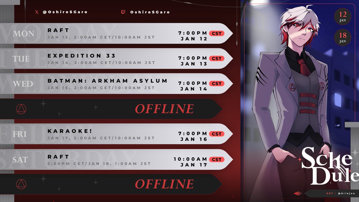 New week with new games and more karaoke coming up! Should be fun! 🦈

Really excited to do some more singing, hope you'll cheer me on, ok? ✨

twitch.tv/oshirosgaro

art: <a href="/Ariejuu/">aejo🥟 | 애조</a>