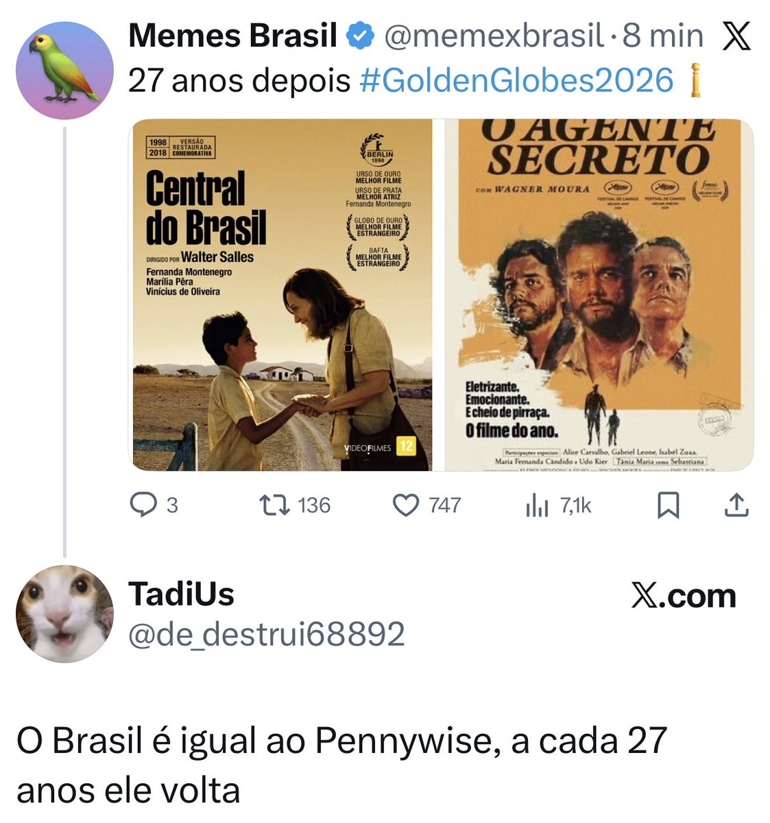 memexbrasil's tweet image. #goldenglobes2026