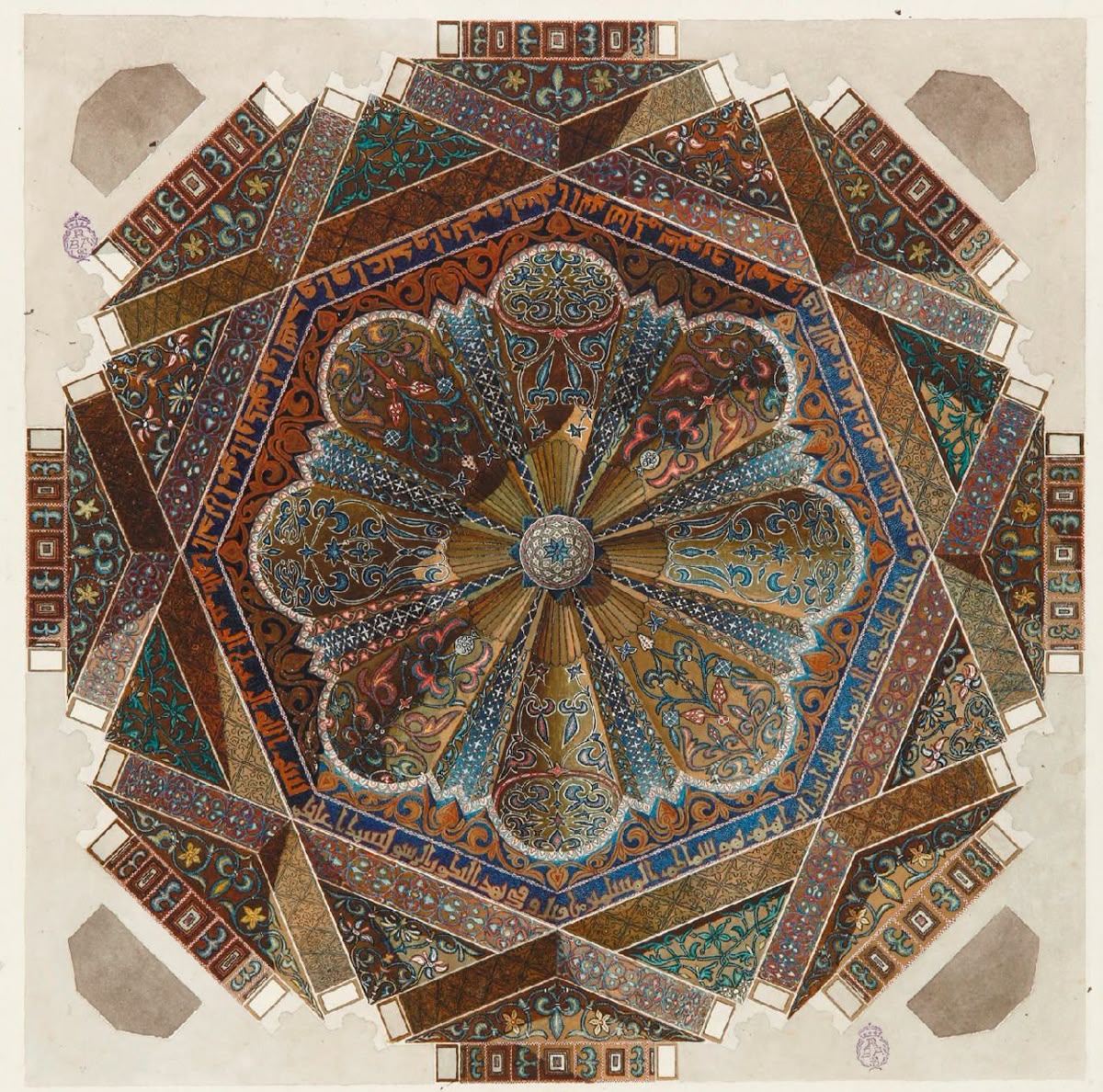 _ClassicalSoul's tweet image. Plan and cross-section drawing of the dome and mihrab at the Mosque-Cathedral of Cordoba,