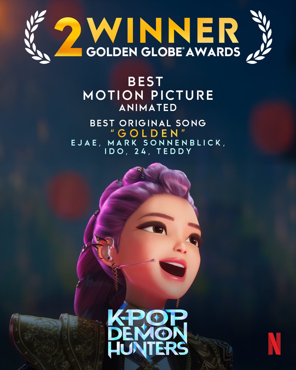 SonyAnimation's tweet image. Thank you, @goldenglobes. Thank you, KPop Demon Hunters team!! You're all golden.