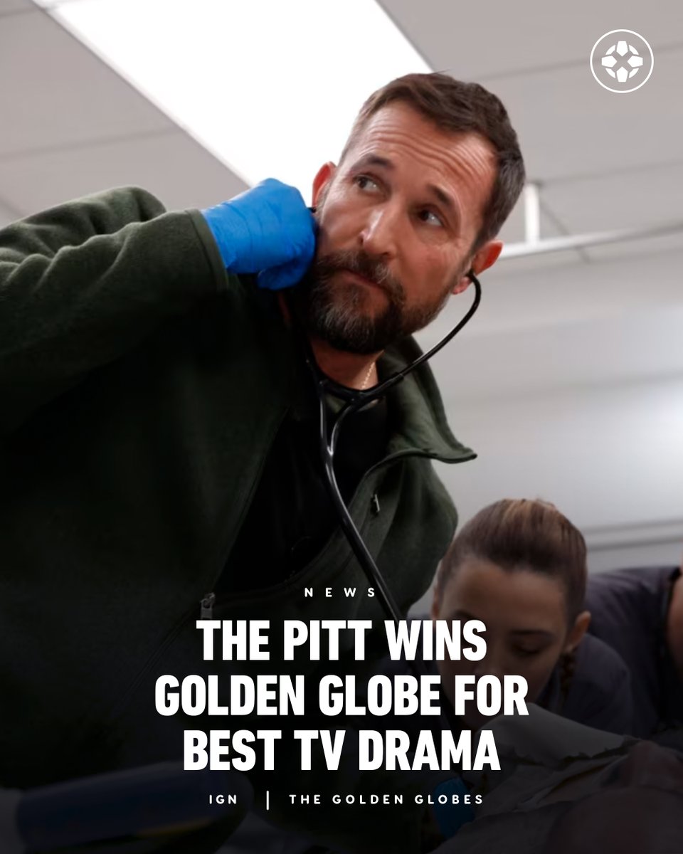 IGN's tweet photo. The Pitt wins Best TV Drama at the #GoldenGlobes. May we never forget Pittfest. https://t.co/tnQRElIcE1