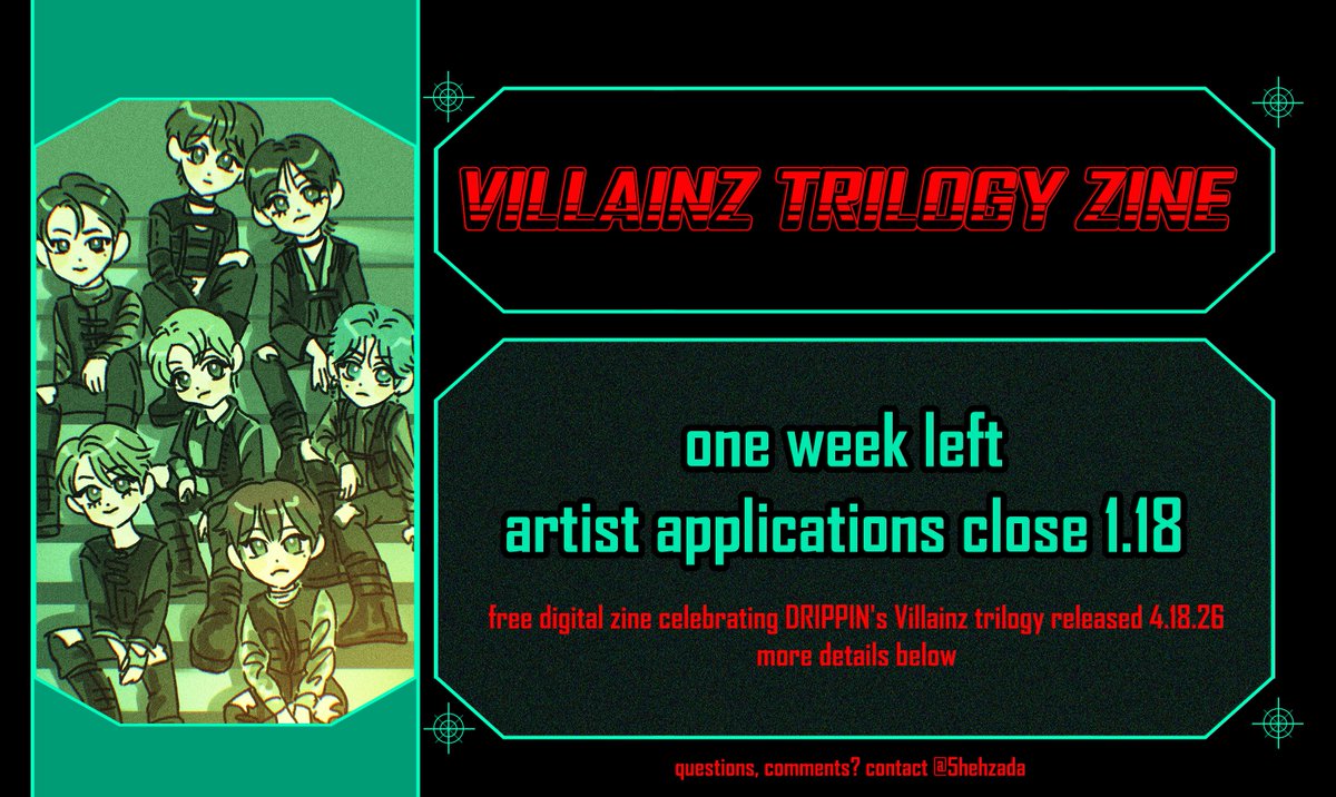 5hehzada's tweet image. #드리핀     

Artist applications for a free digital zine celebrating @DRIPPIN Villainz trilogy will close a week from now!  

The artist applications form as well as detailed guidelines can be accessed below ⬇️ 

#황윤성 #이협 #주창욱 #김동윤 #김민서 #차준호 #알렉스
