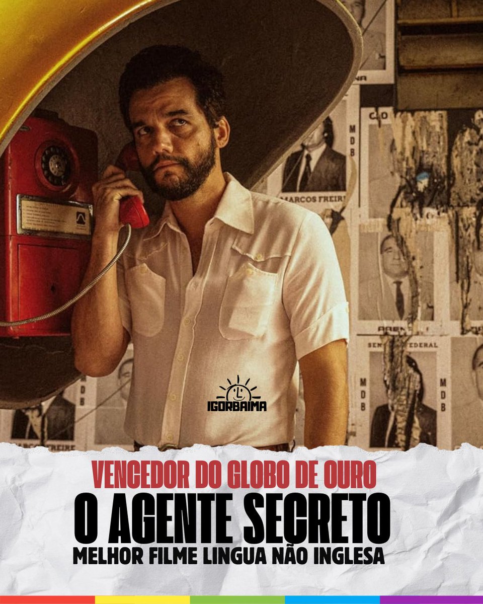 É tudo nosso! É do Brasil! Vencemos o Globo de Ouro de Melhor Filme Internacional! O Agente Secreto! 🇧🇷🍾