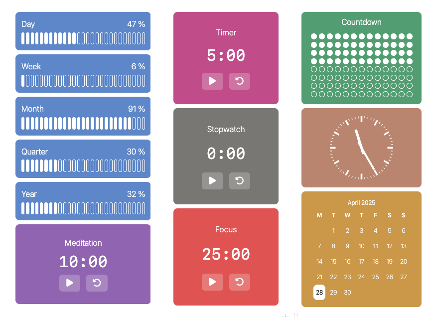nosuke068575950's tweet photo. お勧めの #Notion ウィジェット
「Customizable Widgets」

カレンダーやタイマーをNotion内の色に合わせて変えられるから、ウィジェットだけ浮くことがない。好みすぎる。

🔗https://t.co/8boUW4kxzd https://t.co/NTIgk1b26e