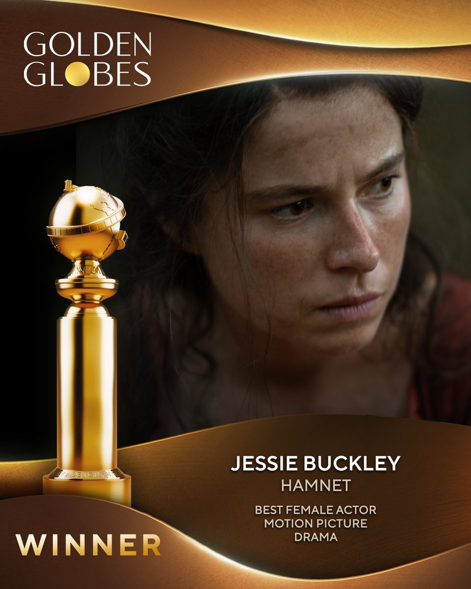 goldenglobes's tweet image. And Best Female Actor – Motion Picture – Drama goes to.... Jessie Buckley in Hamnet! ✨ #GoldenGlobes