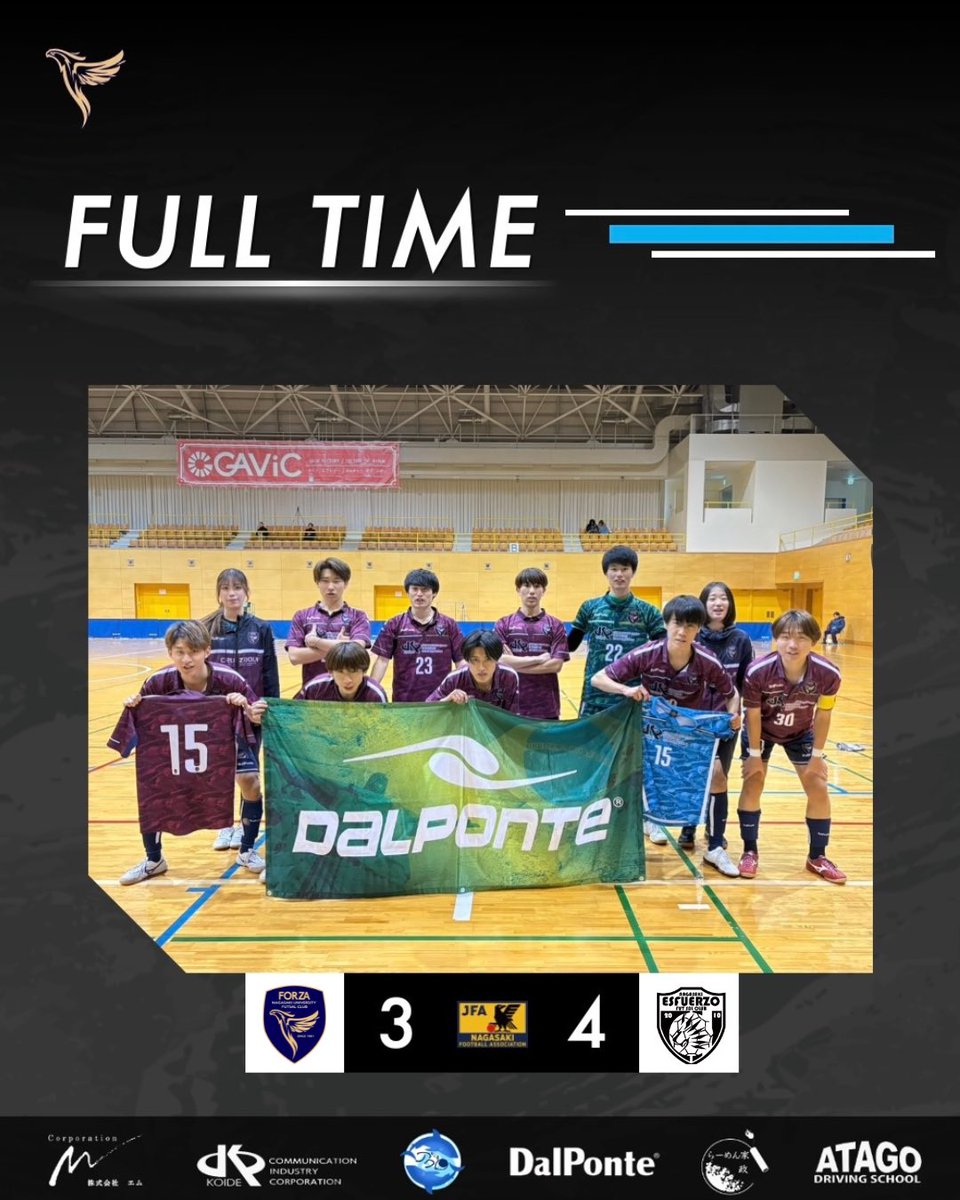 nu_forza's tweet photo. .
【FULL TIME】
2026.01.12（月）
長崎県フットサルリーグ1部 上位リーグ 第2節

サテライト 3-4 Esfuerzo.

-得点者-
#23池田旭希
#26狩野温仁
#27吉田光汰

前半のビハインドを逆転できずに敗戦となりました。
次節が今シーズン最終戦となるので、勝利で締めくくれるように頑張ります。
本日も応援ありがとうございました。

#長崎大学
#フットサル
#長崎県フットサルリーグ
#VAMOSFORZA