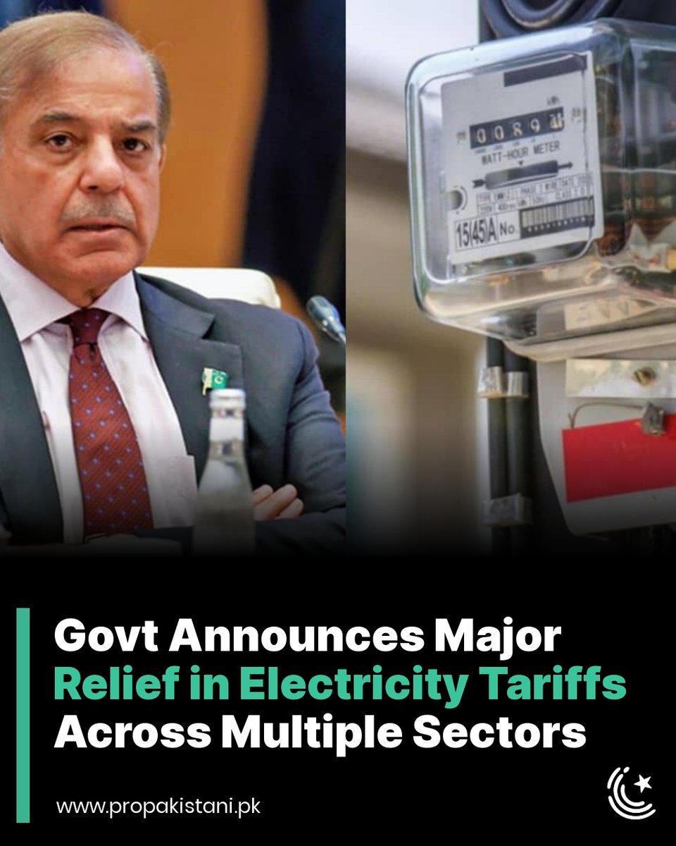 Federal government announces significant electricity relief for various sectors in Pakistan
