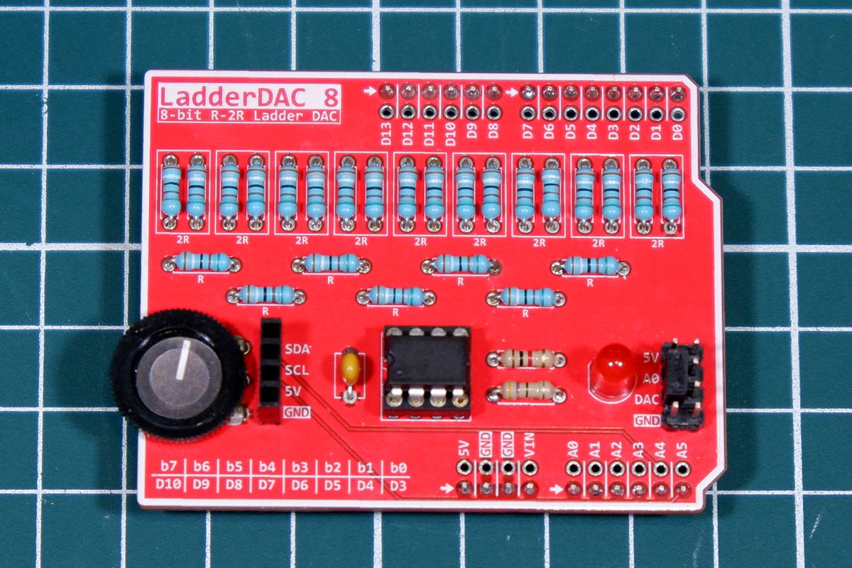 MH_Tindie's tweet photo. Level up your soldering skills and teach real electronics fundamentals with LadderDAC 8!

An 8-bit R-2R DAC shield designed for education, hands-on learning, and soldering practice.

Check it out: https://t.co/jHDRNeaHzz

@arduino @tindie #DIY #Electronics #Maker #STEM #Education https://t.co/8N2cwmekaJ