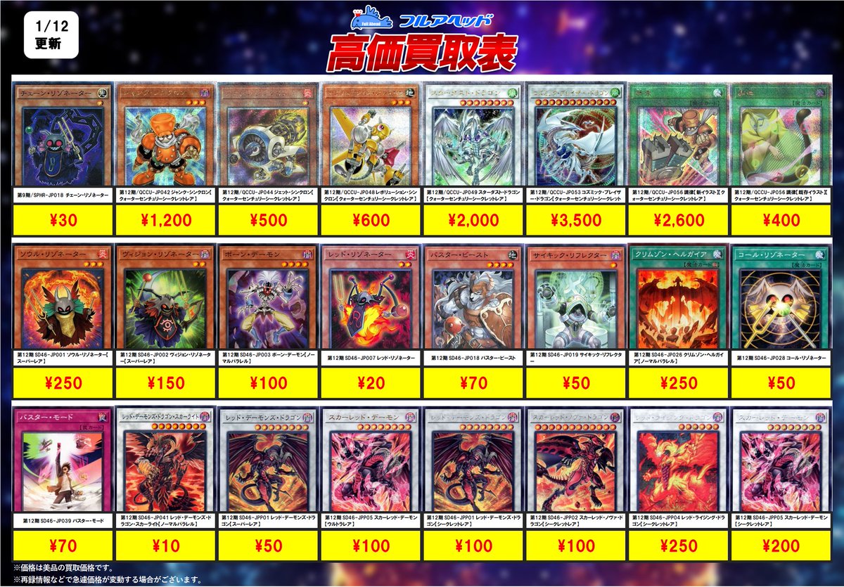 遊戯王OCG 買取表更新しました‼️ レモン、ジャンク、ユベル、青眼