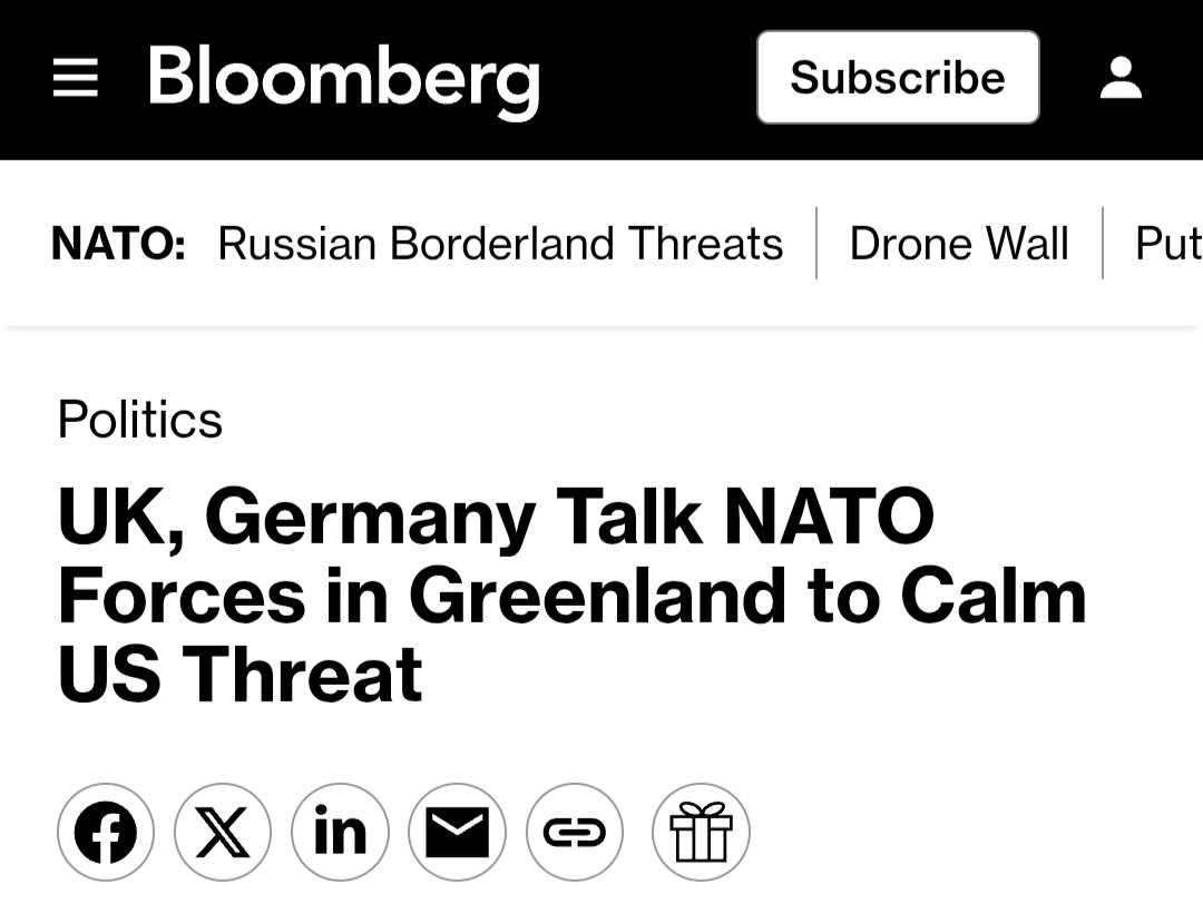 AXChristoforou's tweet image. Coalition of the Willing - Greenland Edition 😀
UK and Germany are drawing up plans aimed at preventing Trump from seizing Greenland, according to Bloomberg.