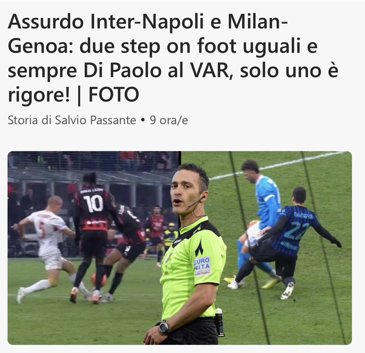 È auspicabile durante il prossimo open var una spiegazione convincente: rigore sì rigore no. Con una presenza inquietante a Lissone dello stesso varista (Di Paolo) che inventò il fuorigioco geografico in Milan-Napoli di anni fa. Doveri promosso, Mariani rimandato