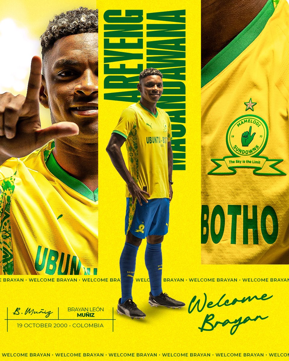𝗕𝗥𝗔𝗬𝗔𝗡 𝗟È𝗢𝗡 𝗝𝗢𝗜𝗡𝗦 𝗧𝗛𝗘 𝗬𝗘𝗟𝗟𝗢𝗪 𝗡𝗔𝗧𝗜𝗢𝗡 👆🏆

Masandawana are proud to welcome Brayan Lèon to the Club! 🇨🇴

Drop a comment welcoming our latest signing! ⬇️

#Sundowns #WelcomeBrayan