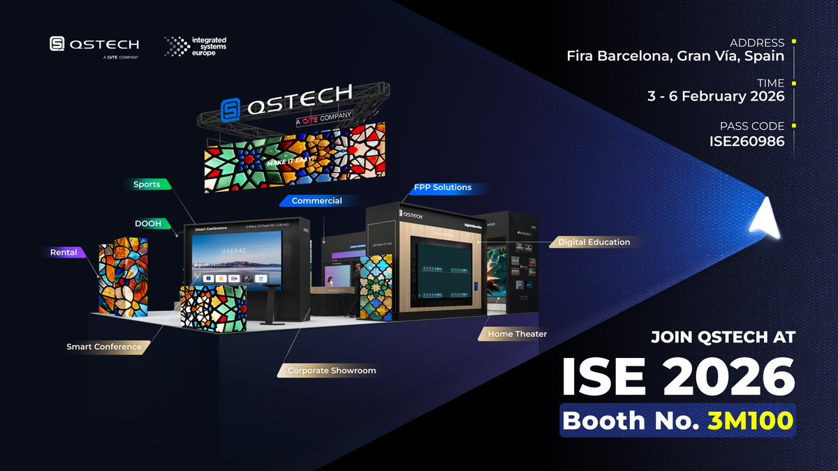 ISE 2026 booth preview 👀

QSTECH brings multi-scenario LED display solutions to Barcelona.
📍 Booth 3M100
📅 3–6 Feb 2026
Let’s meet at ISE.
🌐 qs-tech.com
#ISE2026 #ISEBarcelona
#LEDDisplay #ProAV #DigitalSignage