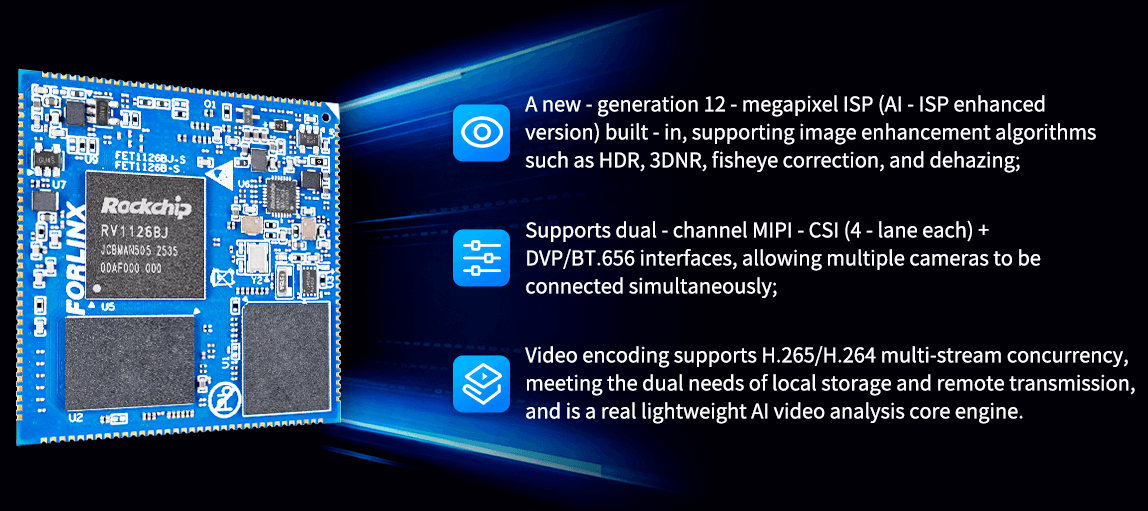 ForlinxOfficial's tweet photo. FET1126Bx-S #SystemOnModule: Powerful Vision &amp; Multi-channel Video Analytics

https://t.co/EWdxytvwhx

Built-in 12-megapixel #AI-ISP
Dual-channel MIPI-CSI (4-lane each) 
Supports H.265/H.264 multi-stream concurrency https://t.co/oivYwq5Y3Y