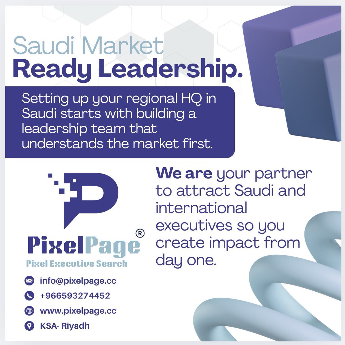 pixelpage_sa's tweet photo. Let’s build a Saudi market-ready leadership team for you. #PixelPage is your partner to attract Saudi and international executives; so you create impact from day one! Contact Us! https://t.co/peJrLzupKZ