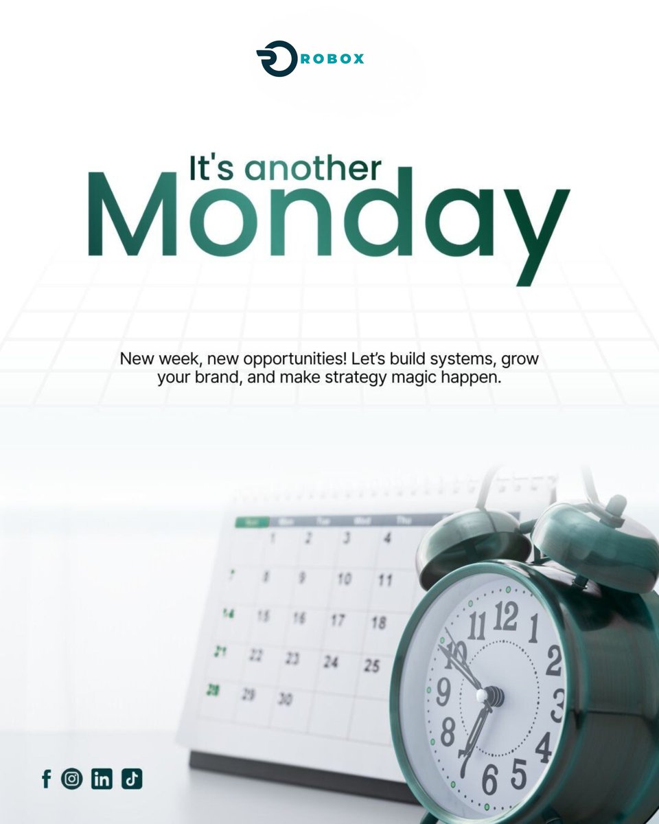 Robox_Tech's tweet photo. A fresh week to build smarter systems, strengthen your brand, and move closer to your goals.

Let’s turn plans into progress. 🚀

#NewWeek #MondayMotivation #BusinessGrowth #DigitalStrategy #Robox https://t.co/pOPJaLP937