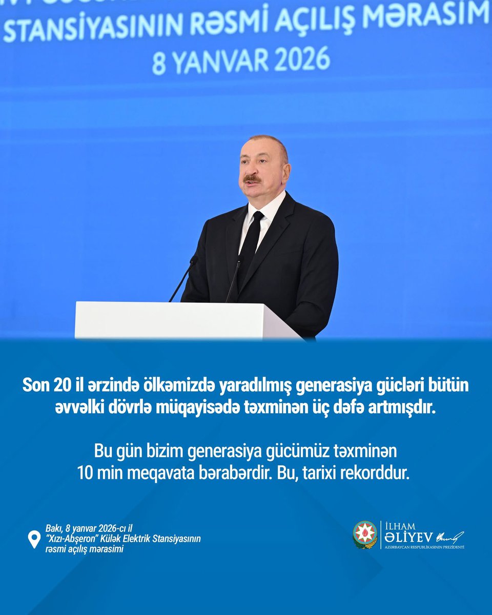 ElkhanO_48's tweet image. Son 20 il ərzində ölkəmizdə yaradılmış generasiya gücləri bütün əvvəlki dövrlə müqayisədə təxminən üç dəfə artmışdır.

#Prezident #İlhamƏliyev