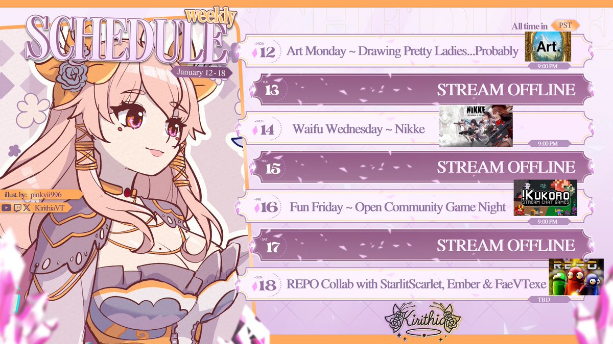 Here's my schedule for the week!! Byyyyyyyeeeee~