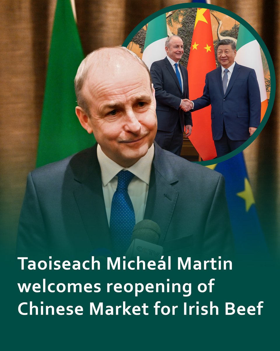 MichealMartinTD's tweet image. The confirmation today that the Chinese market will reopen for Irish beef is a very important and positive development in our bilateral agri-food trade with China.