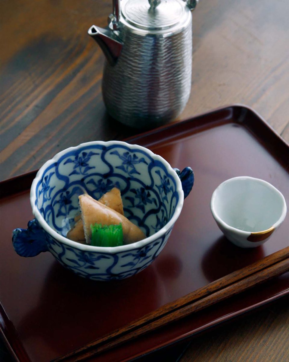 極上作　九谷焼　須田菁華　吹墨染付　貝型　向付　小鉢　一客