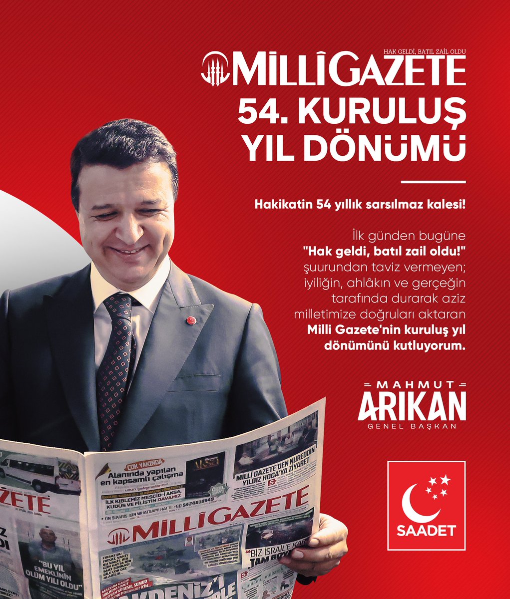 Hakikatin 54 yıllık sarsılmaz kalesi! 

İlk günden bugüne "Hak geldi, batıl zail oldu!" şuurundan taviz vermeyen; iyiliğin, ahlâkın ve gerçeğin tarafında durarak aziz milletimize doğruları aktaran Milli Gazete'nin kuruluş yıl dönümünü kutluyorum.

<a href="/milligazetecom/">Millî Gazete</a>