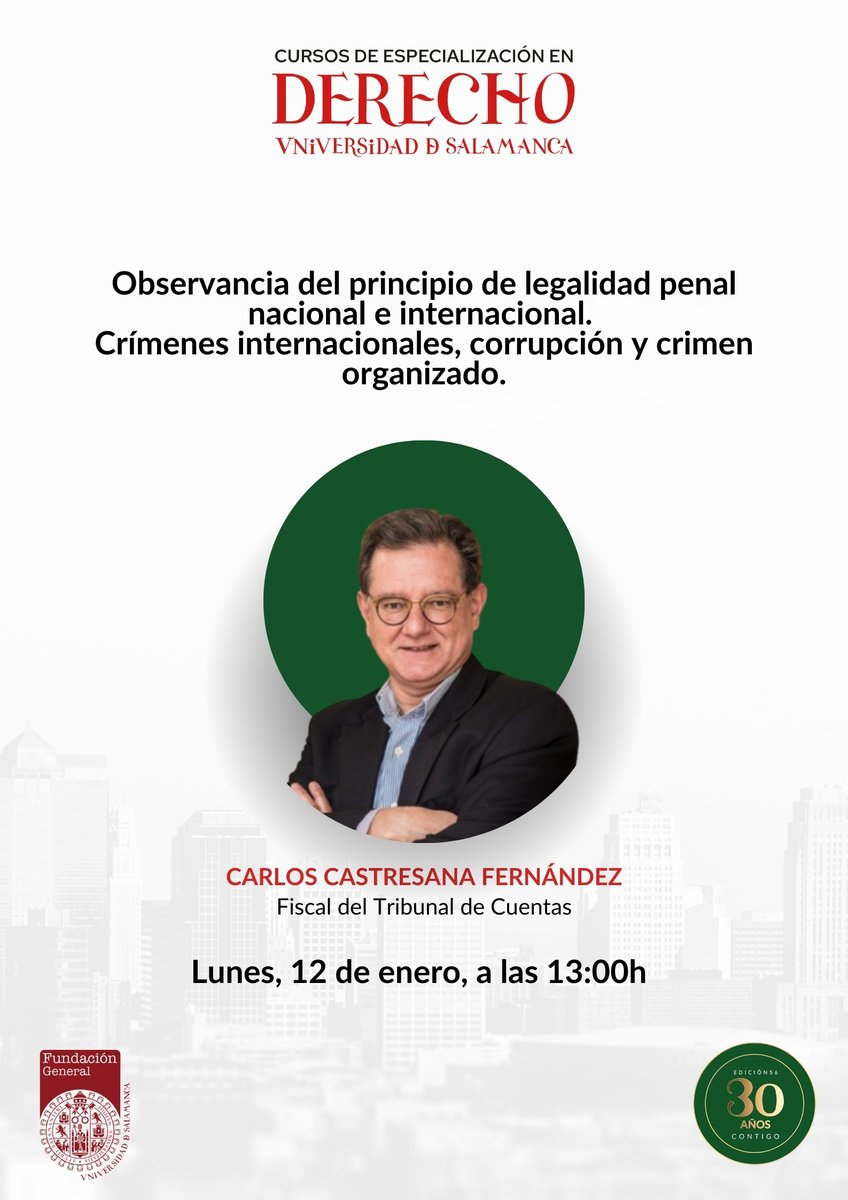 🎓 ¡Con esta conferencia que tendrá lugar hoy a las 13:00h, arranca  la 56.ª edición de los Cursos de Especialización en #Derecho! #30AñosContigo 

Del 12 al 23 de enero, formación, análisis y encuentro con profesionales del ámbito jurídico.

¡Síguenos para no perderte nada!