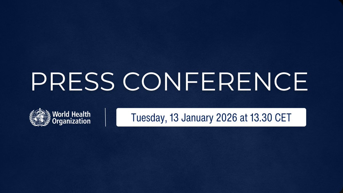 WHO's tweet photo. 📣 Join our press conference on global health issues, with special focus on taxes on sugary drinks and alcoholic beverages, and on cervical cancer prevention and control, tomorrow at 13:30 CET (Geneva time)! @drtedros https://t.co/irtOhKNsry