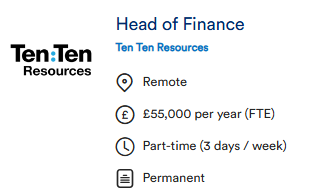 Jobs4Rojava's tweet photo. Head of Finance
Ten Ten Resources
Remote
£55,000 per year (FTE)
Part-time (3 days / week)
Permanent https://t.co/VtZ84e4WQo