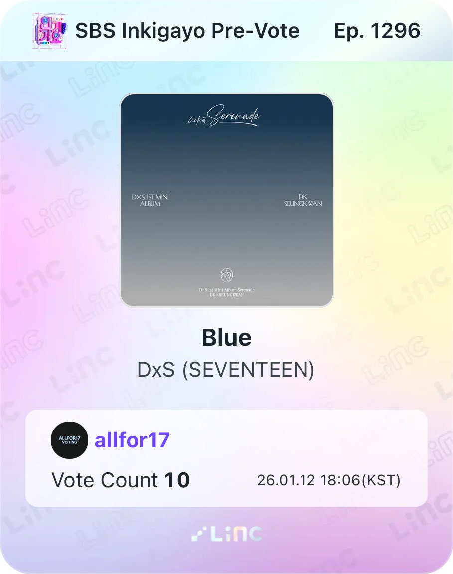 allfor17voting's tweet image. [𝗜𝗡𝗞𝗜𝗚𝗔𝗬𝗢 𝘅 𝗟𝗜𝗡𝗖 𝗣𝗥𝗘-𝗩𝗢𝗧𝗜𝗡𝗚]

It’s finally here! 🎶

Open your Linc app and cast pre-votes for DxS “Blue”!

🗓️: until 01.16, Friday 23:59 (KST)
🔗: app.linc.fan/31TL/01KEQWBVW… 
🗳️: 1 vote = 30 fan points or 8 gems (max. 10 votes, 300 FPs/80 gems daily)

📌 Make…