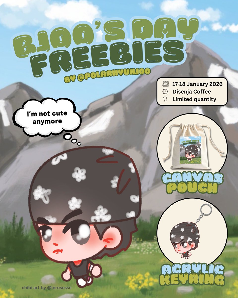 polarhyunjoo's tweet photo. โฐ๏ธ Bjooโs Day Freebies โฐ๏ธ
by @polarhyunjoo
Come say hi to me at #RunTowardsJoo to claim your freebies
๐๏ธ 17-18 Jan 2026
๐Disenja Coffee
๐ Pouch, Keyring (Limited quantity)
Chibi art by @lerosesse
#BYUNGJOO #KIMBYUNGJOO #BJOO
#๋ณ์ฃผ #๊น๋ณ์ฃผ #๋น์ฅฌ
#UnclesEventINA #uncletwt https://t.co/J334gtat9E