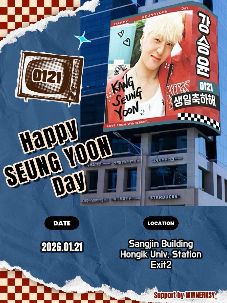 winnerksy__'s tweet image. [pls RT] 🎂 𝟮𝟬𝟮𝟲 𝗛𝗔𝗣𝗣𝗬 𝗬𝗢𝗢𝗡 𝗗𝗔𝗬 for #강승윤 🎂
승윤이의 생일을 축하하기위해서 홍대입구역 근처에 광고를 준비했습니다
📌 홍대역 2번 출구 상진빌딩 
📆 01.21
🔁 100+ /day
🫶🏼승유니의 행복을 함께 바래주세요🙌🏻
@official_yoon_ 
#KANGSEUNGYOON #WINNER  #위너