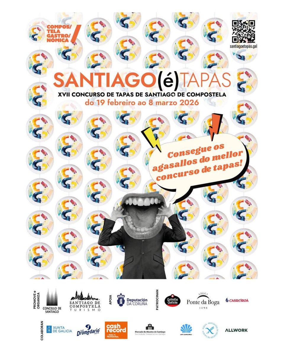 🍴Xa non queda nada para o Santiago(e)Tapas, 📅que se celebrará do 19 de febreiro ao 8 de marzo.

📝 A semana pasada pechaba o período de inscrición con 47 locais e 72 petiscos anotados. Supéranse así os establecementos participantes do ano anterior.

🔗 cutt.ly/qtjNY4hE