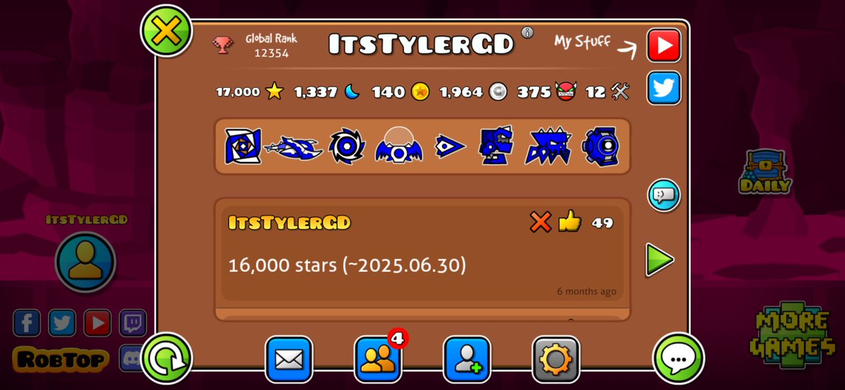 ItsTylerGD's tweet image. Alright that’s enough Geometry Dash for today…

(Profile yesterday vs today)