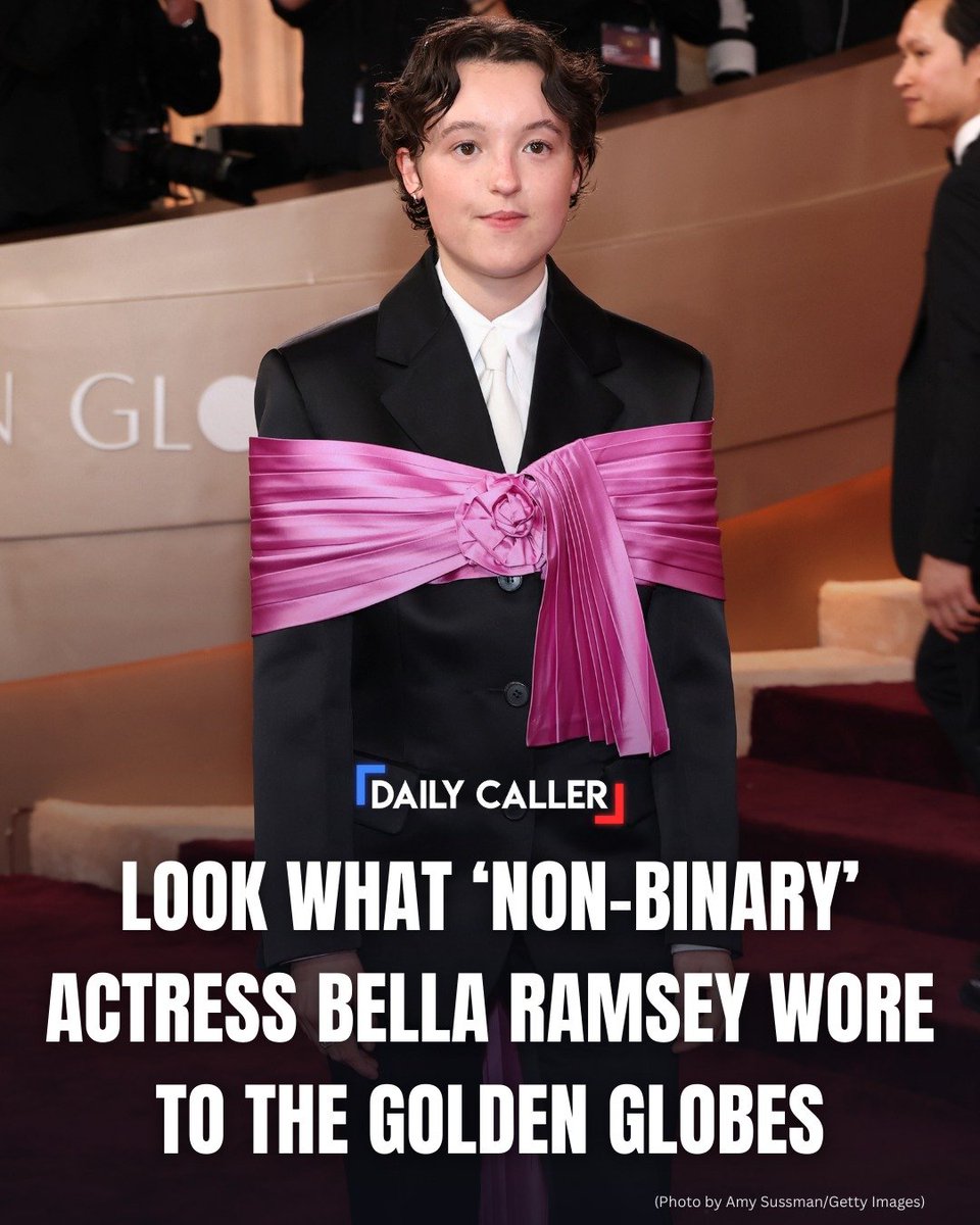 DailyCaller's tweet image. 🚨 Actress Bella Ramsey, who is self-described as 'non-binary,' and 'vegan-ish' showed up to the Golden Globes this evening in this outfit. 

What are your thoughts?