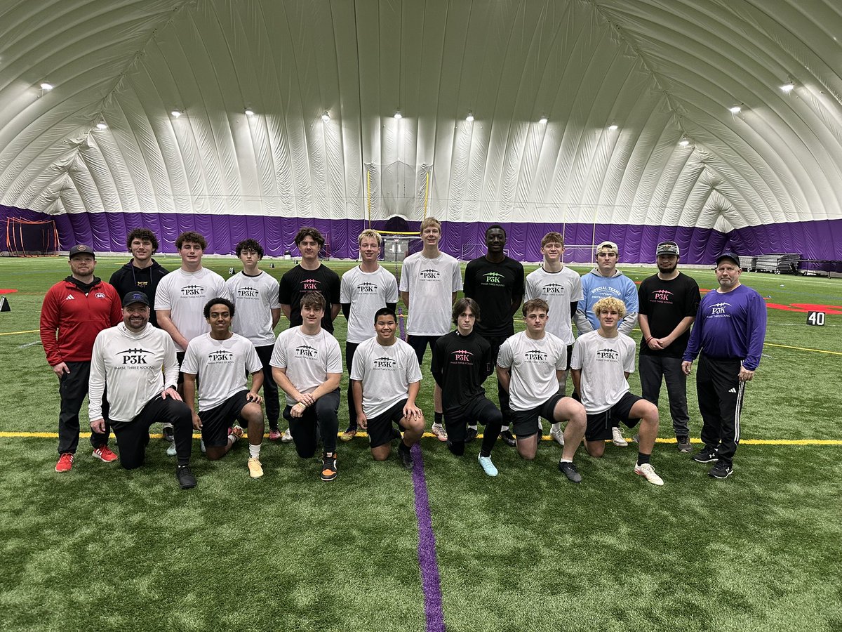 Phase3Kicking's tweet photo. Wrapped up a great @phase3kicking camp in Minnesota with some awesome talent.  It was a fun balance of abilities and was great to find more talented athletes to coach up and help along in their journey. #CompeteToBeElite 🟣⚪️ https://t.co/YVRrmLG6yY